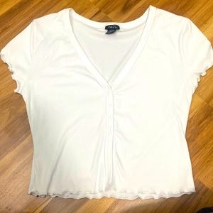 White cropped button shirt